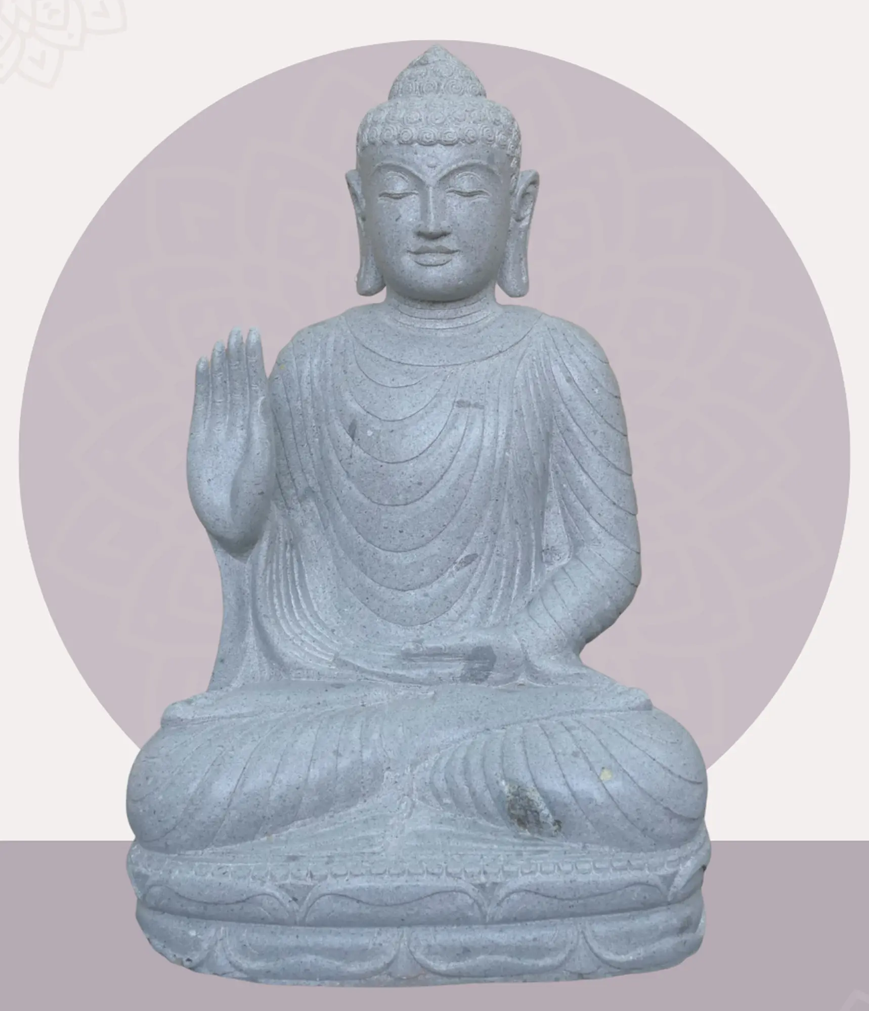  Product image 1 of the product “Seated Buddha made of Riverstone in Abhaya Position - gesture of fearlessness, H. 82cm. ”